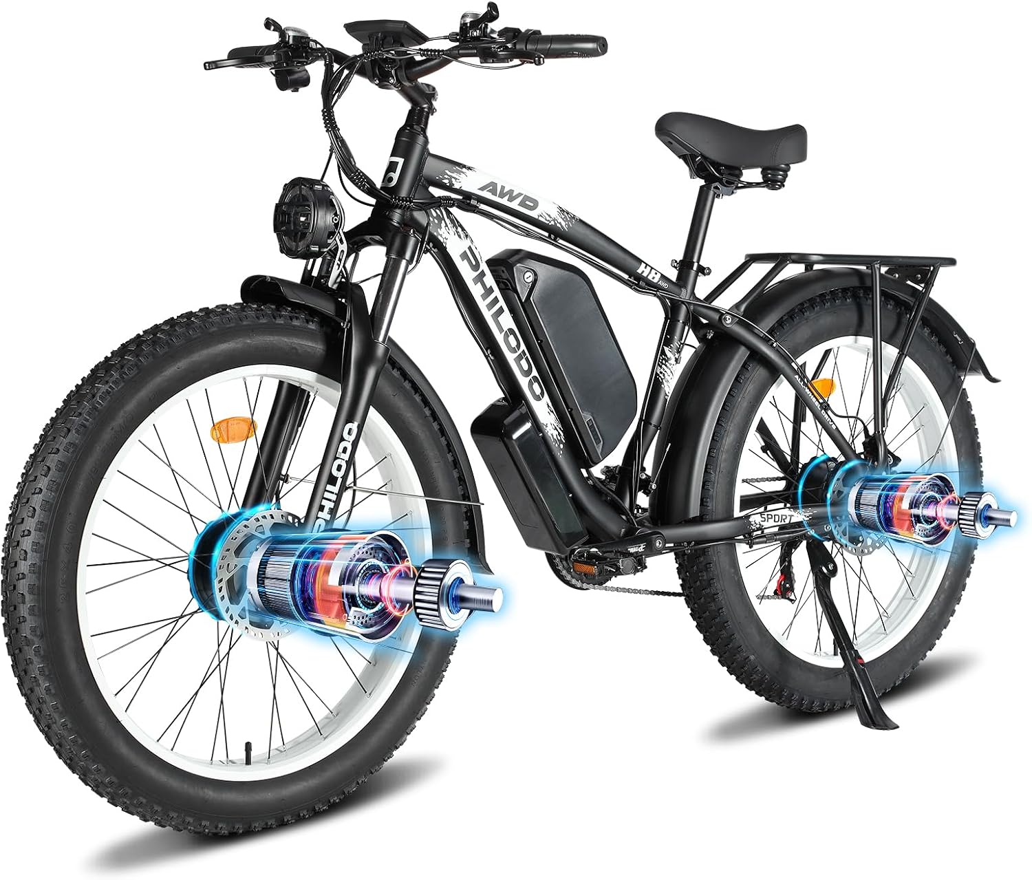5000w Dual Motor Electric Bicycles, 60V Battery E-Bike with 45 MiIe P-Hour Electric Bike for Adults, 26 Fat Tire Hunting Ebike for All Terrain, Full Suspension Electric Ebike