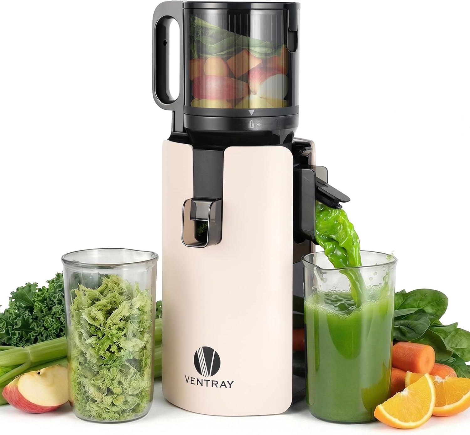 Ventray Cold Press Juicer, Slow Masticating Juicer Machine with 4.7' Wide Feed Chute for Whole Vegetables & Fruits, Juice Extractor High Juice Yield, Easy to Clean