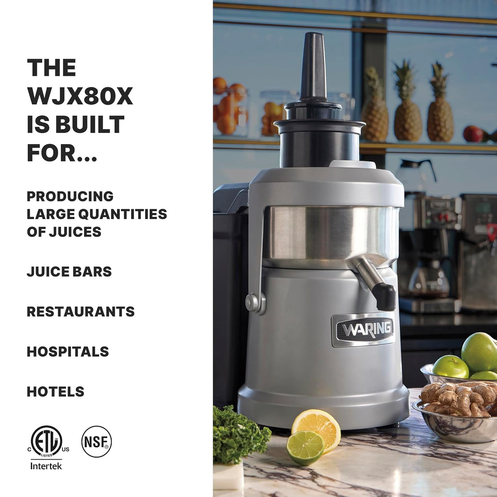 Waring Commercial Pulp Juice Extractor, Heavy-Duty 1.2HP, 12 Quart, Eject Centrifugal Juicer, Continuous Operation, Wide Chute, Commercial Foodservice Pro Use for Bars, Restaurants, and Health Clubs