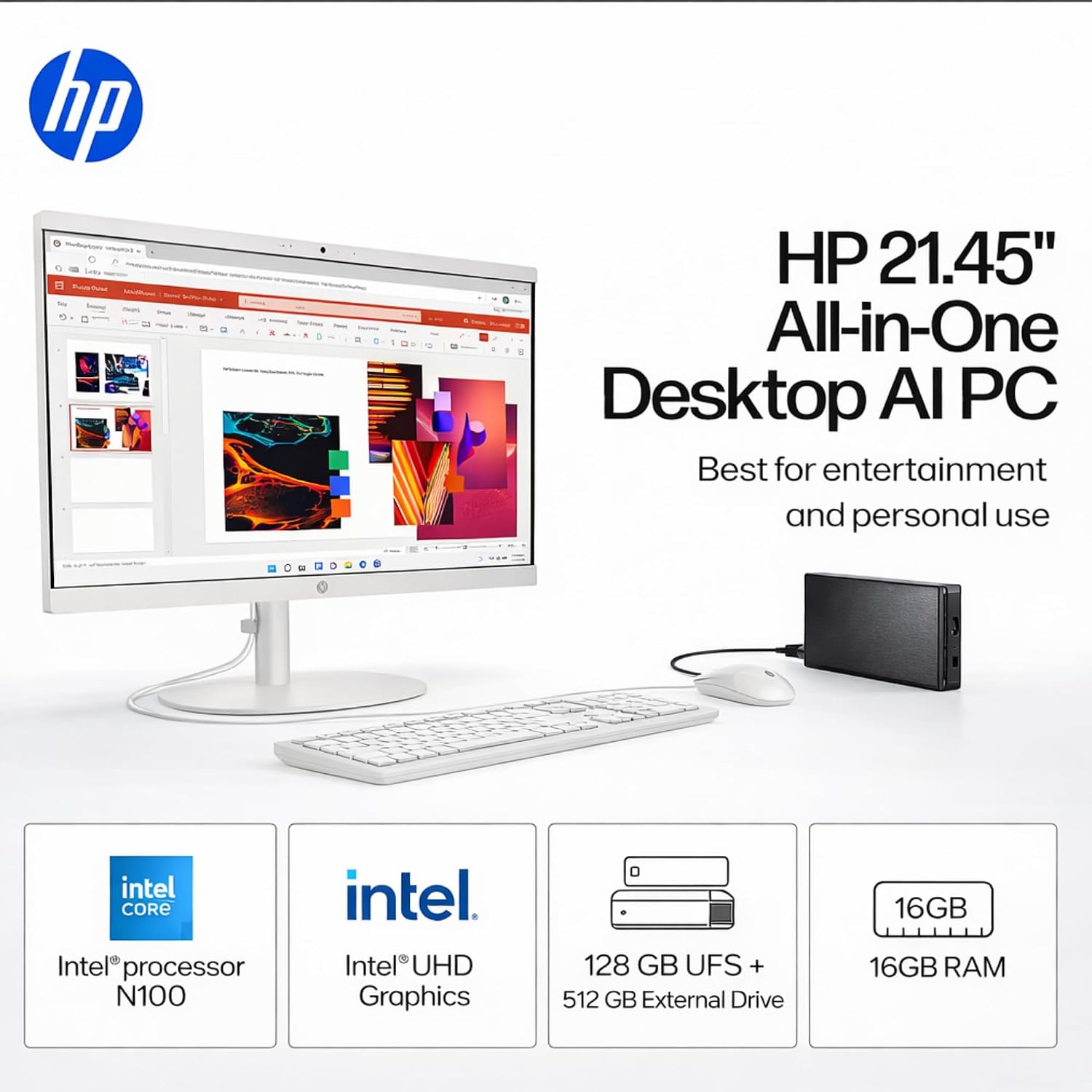 HP 22' FHD All-in-One Desktop Computer • 16GB DDR5 RAM • 512GB External and 128GB UFS Storage | The New Version for Everyday Efficency • Latest 13th Gen Intel Quad-Core • Office 365 for The Web