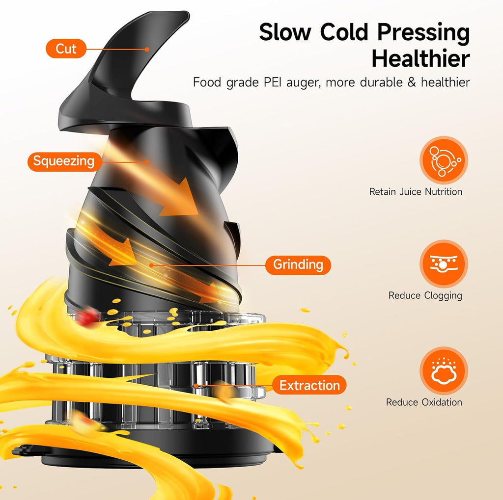 400W Cold Press Juicer, 5.8' Wide Feed Chute Slow Masticating Juicer Machines for Whole Fruits & Vegetables | High Juice Yield, Easy to Clean | Valentine's Day Gift Ideas for Women (Gray)