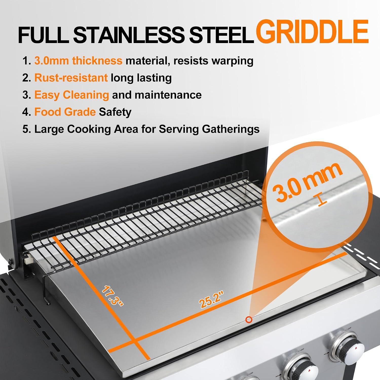 4-Burner Flat Top Propane Gas Grill Stainless Steel Griddle Combo with Foldable Side Table, 49,200 BTU Outdoor BBQ Grill, Porcelain-Enameled Cast Iron Grids, for Backyard, Patio Cooking