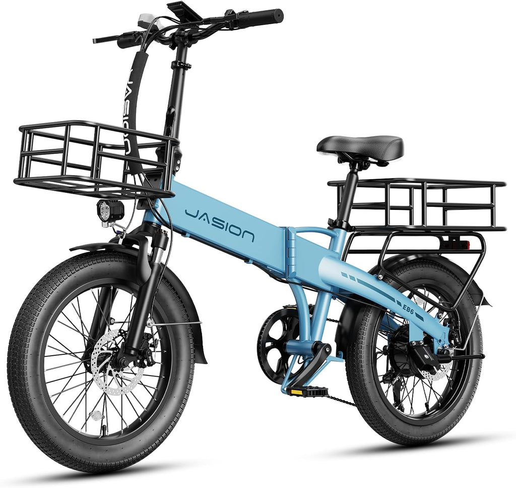 Jasion EB6 Foldable Electric Bike for Adults,【1200W Peak Motor, 25 MPH, 50 Miles Range】 20' Fat Tire Ebike with 48V Built-in Battery, Lightweight Aluminum Frame E Bike for Commuting, Off-Road, Travel