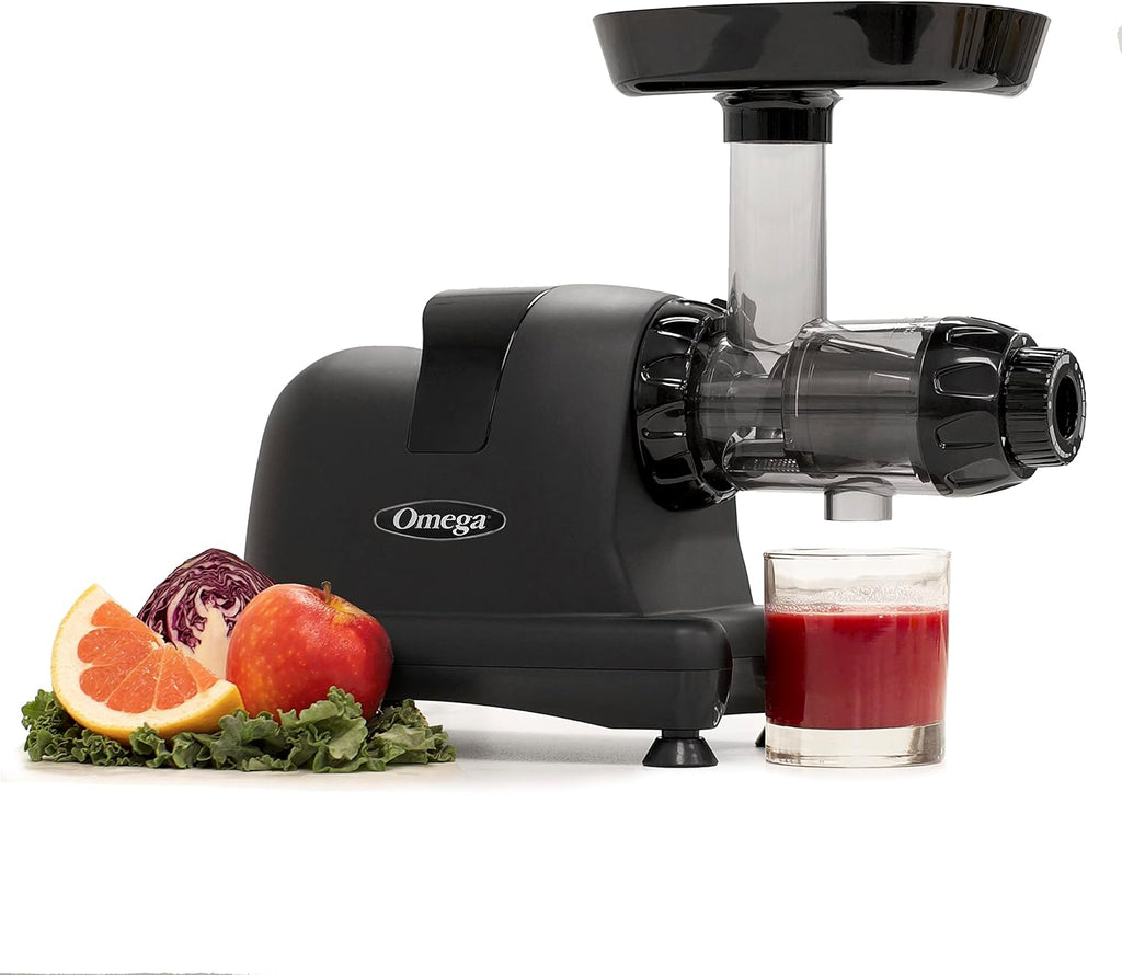 Omega Cold Press Juicer Machine, All-in-One Nutrition System for Vegetable and Fruit Juice, Nut Butter, Baby Food, Pasta and Sorbets, Triple-Stage 80-RPM Slow Masticating Juicer, 200-Watts, Black