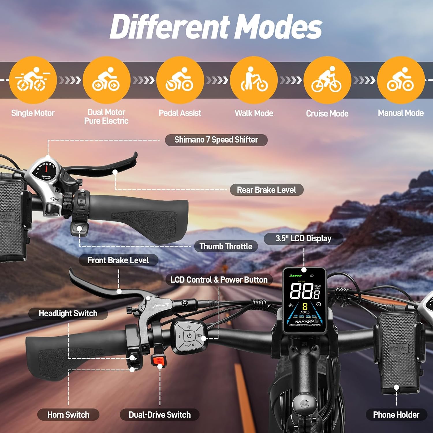 Dual Motor Ebike for Adults, Peak 9000W 52V 34AH Battery, 46MPH Fast Electric Bike for Adults, Up to 105Miles, Hydraulic Disc Brake, Full Suspension, 24' Electric Bicycle for Snow All Terrain