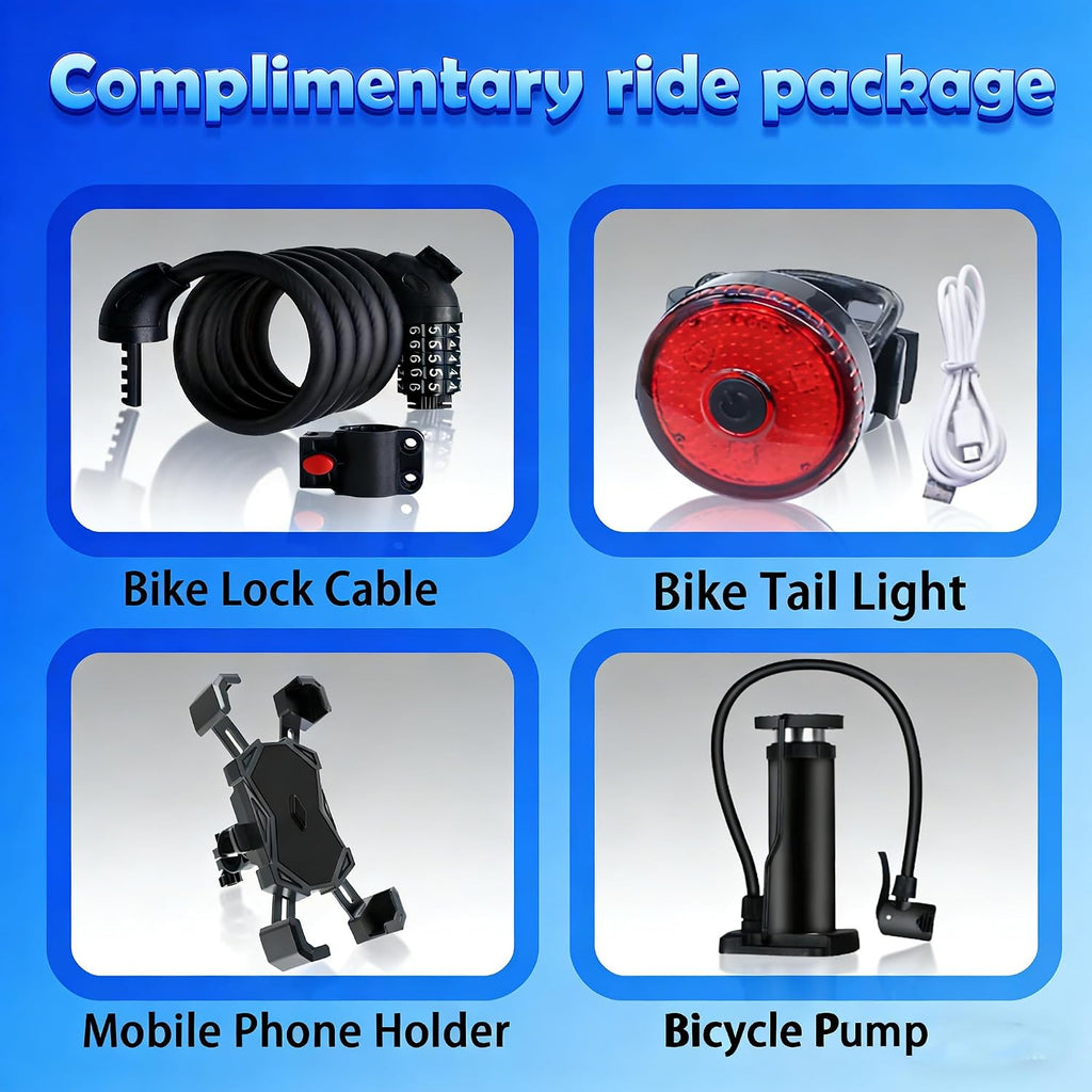 VARUN Electric Bike - 500W Peak Motor, 24/26' All-Terrain E-Bike, Up to 40 Miles & 20 MPH, Removable Battery, 7-Speed, Front Suspension, Dual Disc Brakes, with Free Accessory Pack