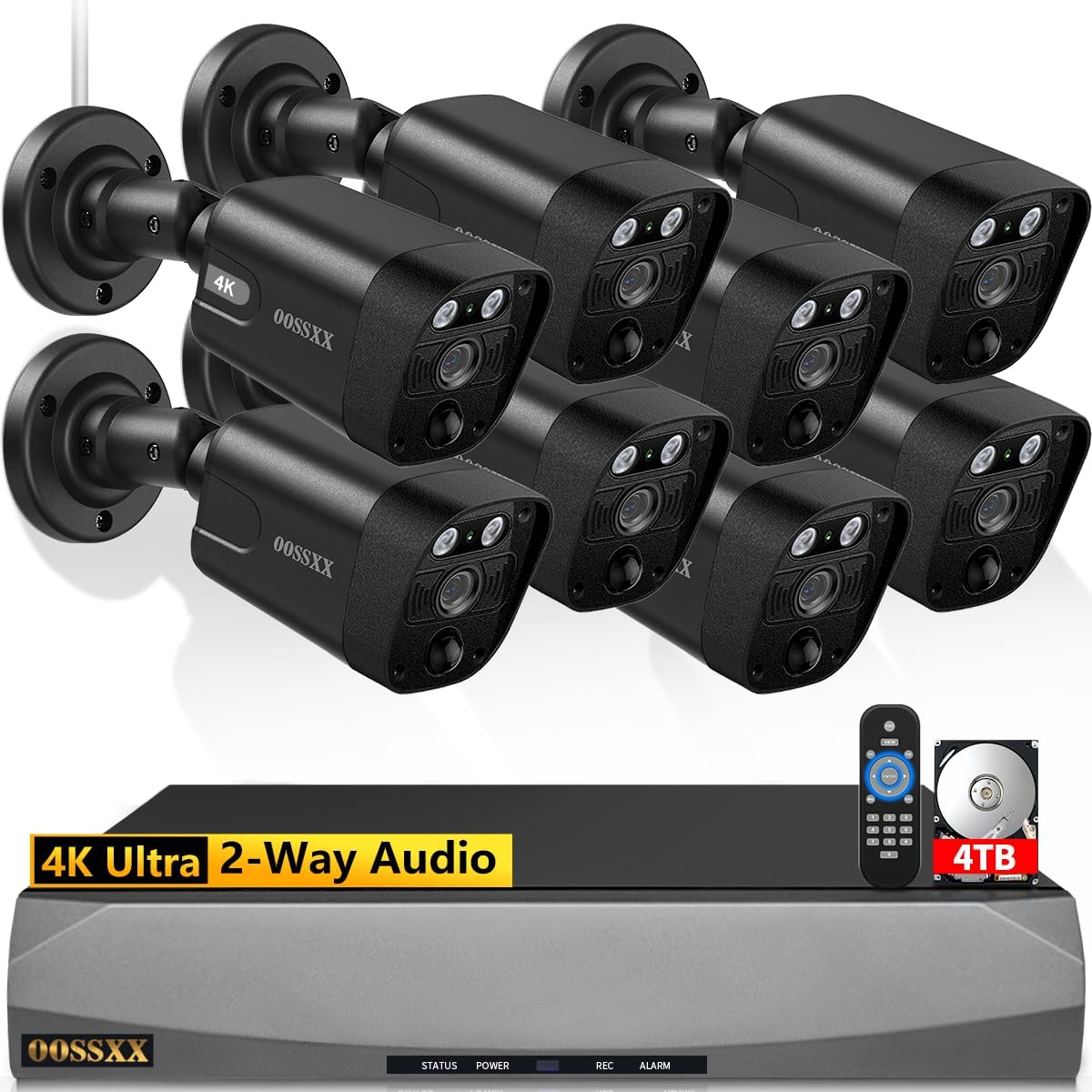 OOSSXX (4K/8.0 Megapixel & 130° Ultra Wide-Angle) 2-Way Audio PoE Outdoor Home Security Camera System Wired Outdoor Video Surveillance IP Cameras System