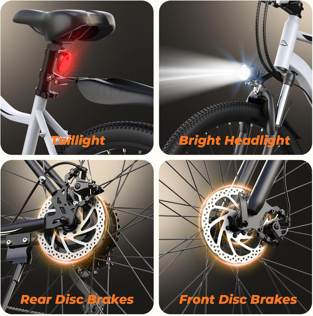Electric Bike, 1000W Peak Powerful Motor, 65+ Miles Range & 20MPH Top Speed, 26'' Tires E-Bike, Adjustable Seat, Shock Absorber, Commuting Electric Bike for Adults