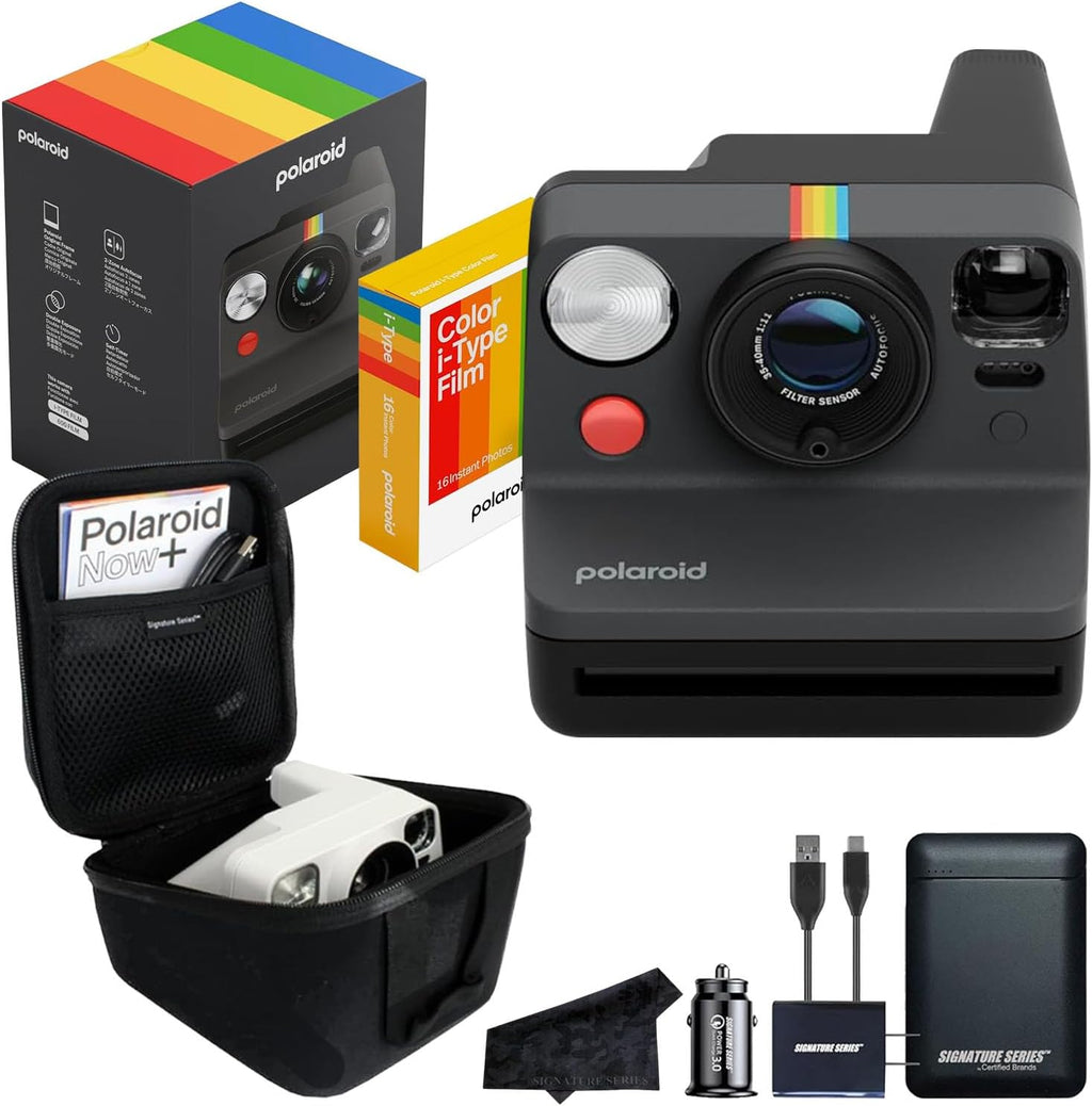 Polaroid Now 3rd Generation i-Type Instant Film Camera with 16 Color Film Photos, Black, with Signature Series Power Bundle