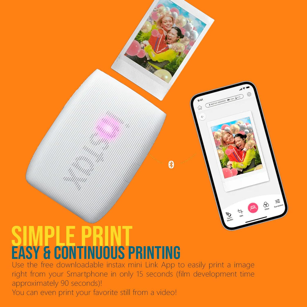 Fujifilm Instax Mini Link 3 Compact Smartphone Printer with Instax AiR Studio App (Clay White) Bundle with Focus Camera Polaroid Film Kit and Fujifilm Instax Mini Twin Film Pack (3 Items)