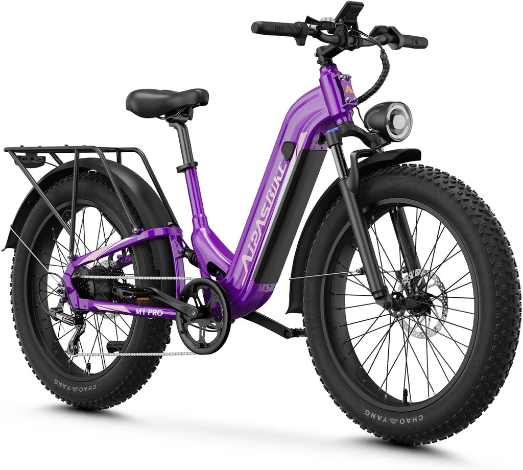 Aipas M1 Pro Electric Bike, 1800W Peak Motor Electric Bike for Adults, 26'' x 4.0'' Fat Tire Ebike, 48V 17.5Ah Electric Mountain Bike, 36MPH, 85 Miles Electric Bicycle, 7 Speed, 110NM with Rear Basket