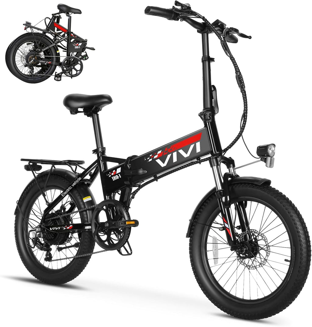 Vivi Folding Electric Bike for Adults, 20' x 2.4 Fat Tire Ebike, Peak 750W Foldable Electric Bicycle, 20MPH Commuter E-Bike with 48V Removable Battery, 7 Speed, SGS Certified to UL2849