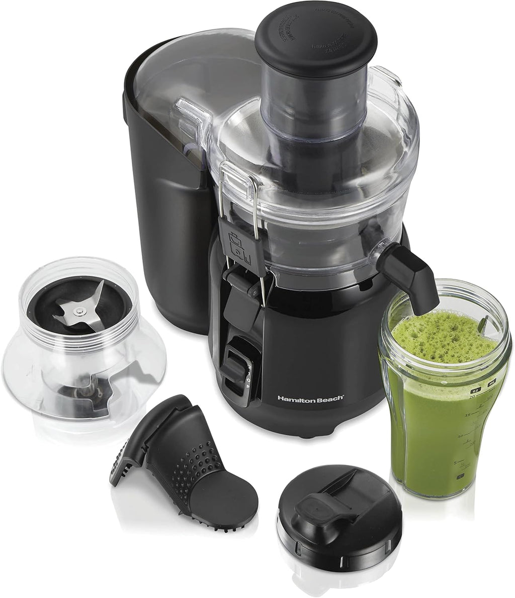 Hamilton Beach Juice & Blend 2-in-1 Juicer Machine and 20 oz. Blender, Big Mouth Large 3' Feed Chute for Whole Fruits and Vegetables, Easy to Clean, Centrifugal Extractor, 800W Motor, Black (67970)