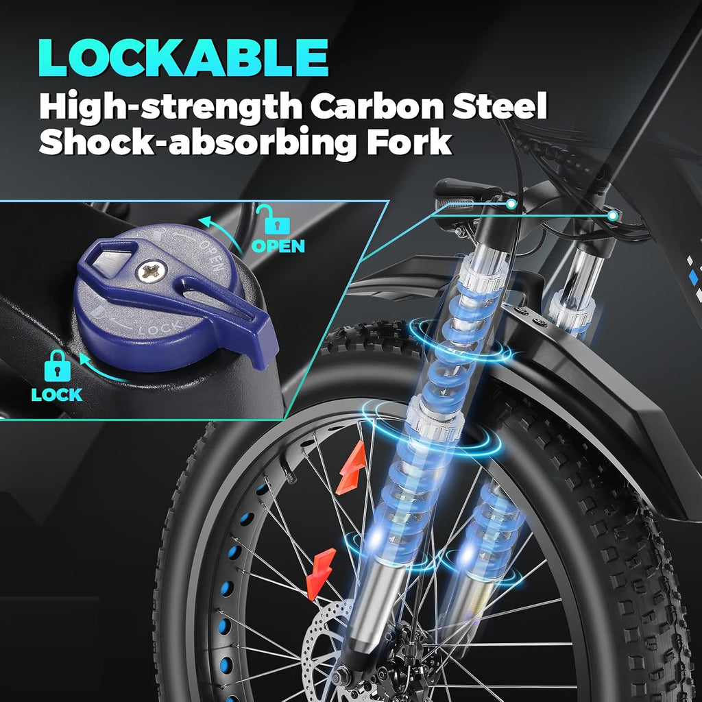 Electric Bike 26' Fat Tire Electric Bike for Adult, 20mph Peak 750W 48V 10.4/ 13Ah Removable Battery Electric Mountain Bike, Commuting Off Road Ebike 7 Speed & Front Suspension Fast Charge