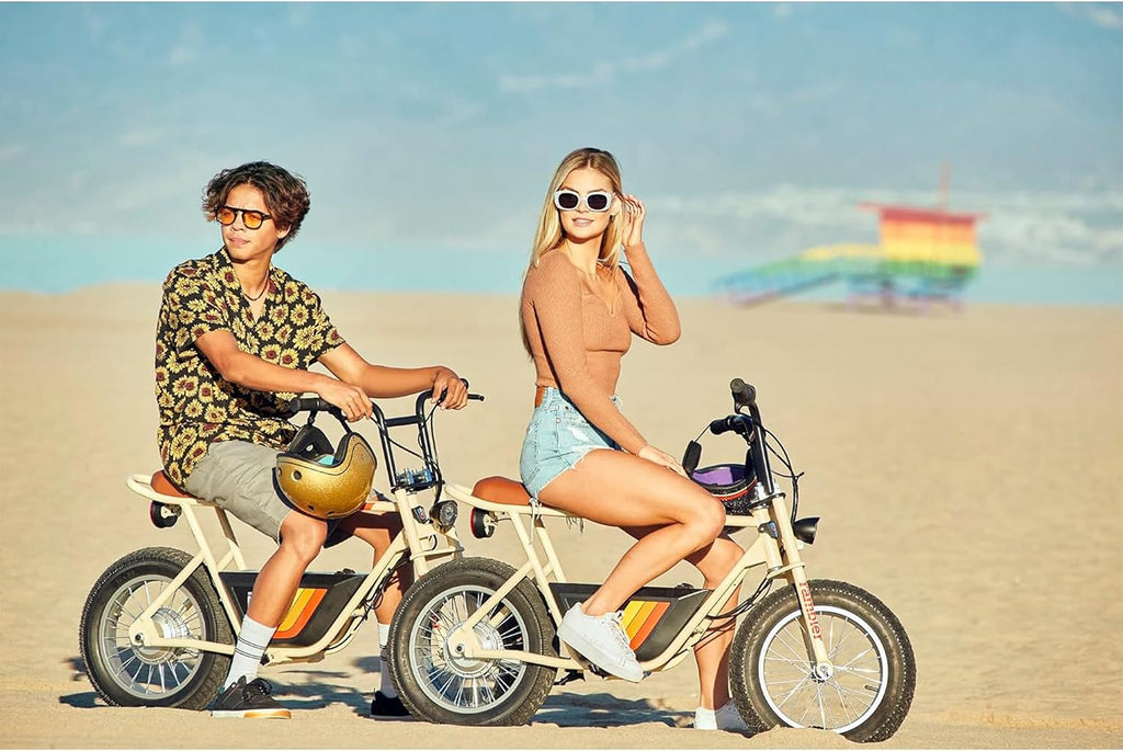 Razor Rambler 16 Electric Retro Mini Bike Ride for Teens Ages 18+, 220 lb Max Weight, Tan – 350W Motor, Up to 15.6 Mph, 45-Min Run Time, Twist-Grip Throttle, Spoked Wheels w/ 16' Pneumatic Tires