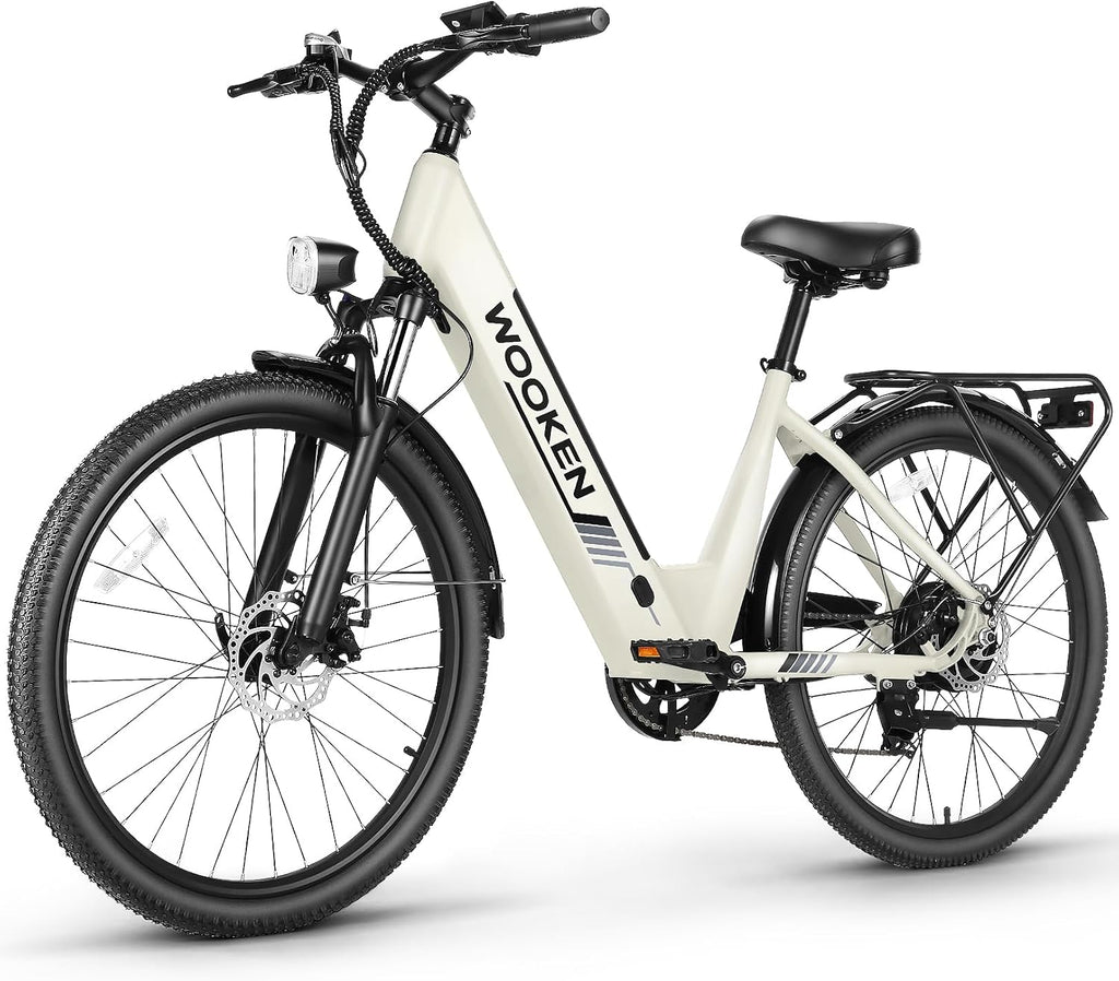 Wooken Electric Bike for Adults, 1000W Peak Ebike, 26' x 2.1' Tire Step Through Electric Bike, City Cruiser Ebike with 48V 10.4/15Ah Removable Battery, 7 Speed, SGS Certified to UL2849