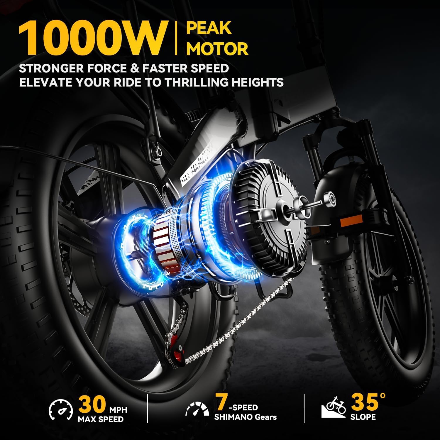 Folding Electric Bike for Adults and Seniors, 1000W Motor 48V 20AH Battery 30MPH 80 Miles, 20' Fat Tire All Terrain Ebike, 7-Speed Commuter E Bike, Step-Thru Electric Bicycle for Women and Teens