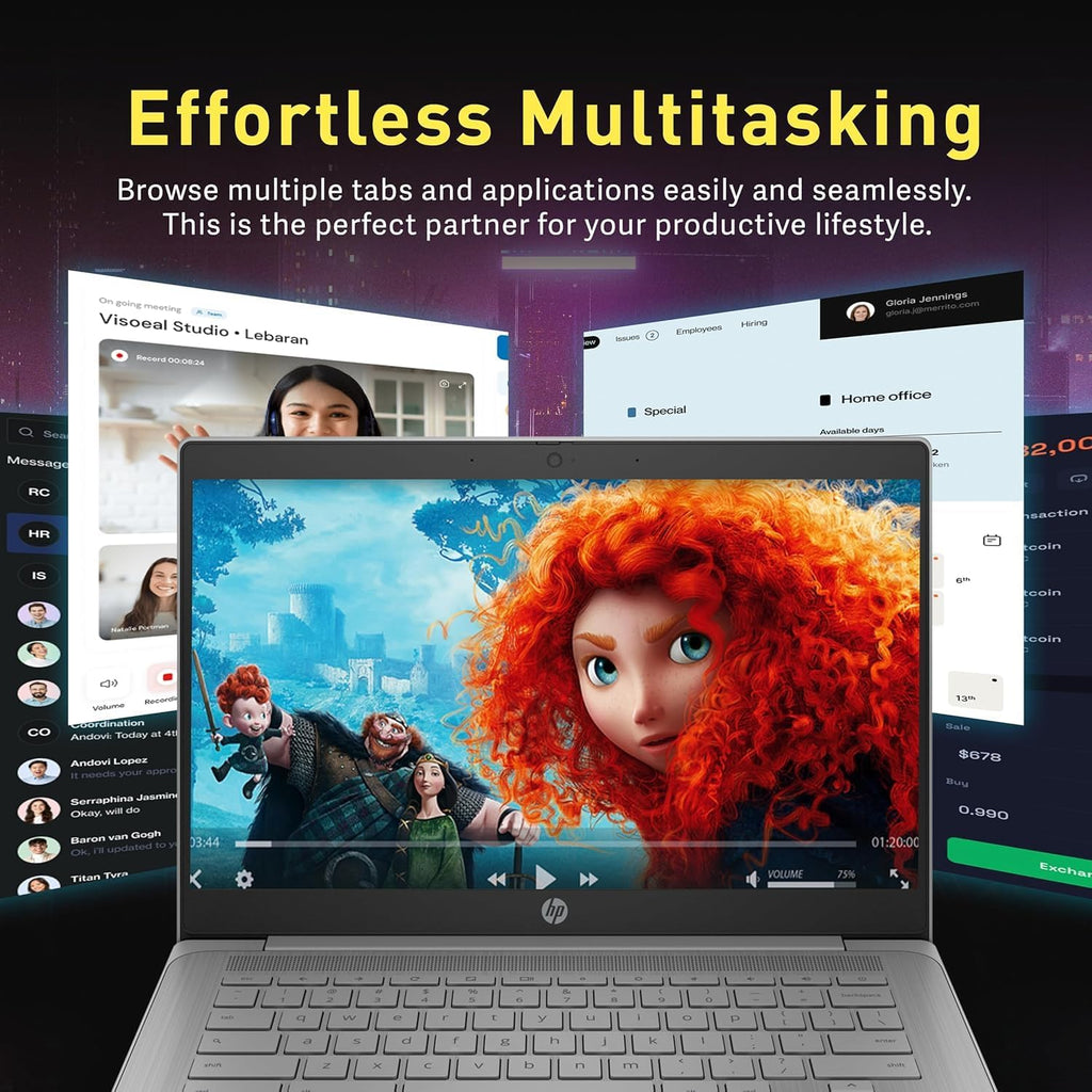HP Chromebook 2025 Premium 14' HD Laptop Computer Light Slim Business, 4-Core Intel Processor, 4GB RAM, 192GB Storage (64GB eMMC+128GB Card), WiFi, Webcam, Long Battery, Chrome OS +MarxsolAccessory