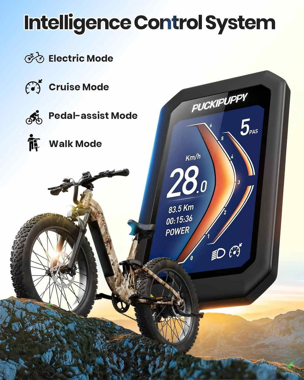 PUCKIPUPPY Electric Bike for Adults 960W, 48V 20AH Battery Adult Electric Bicycles, 26' Fat Tire Full Suspension Step-Thru Ebike, 28MPH Mountain Ebike, 7 Speed, 80Miles Range-Boxer ST
