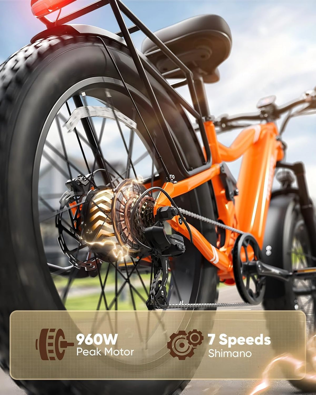 PUCKIPUPPY Electric Bike for Adults 960W, 48V 20AH Battery Adult Ebike, Full Suspension 26' Fat Tire E Bike, 28MPH 80Miles Range Mountain Electric Bicycle, 7 Speed, Hydraulic Disc Brakes