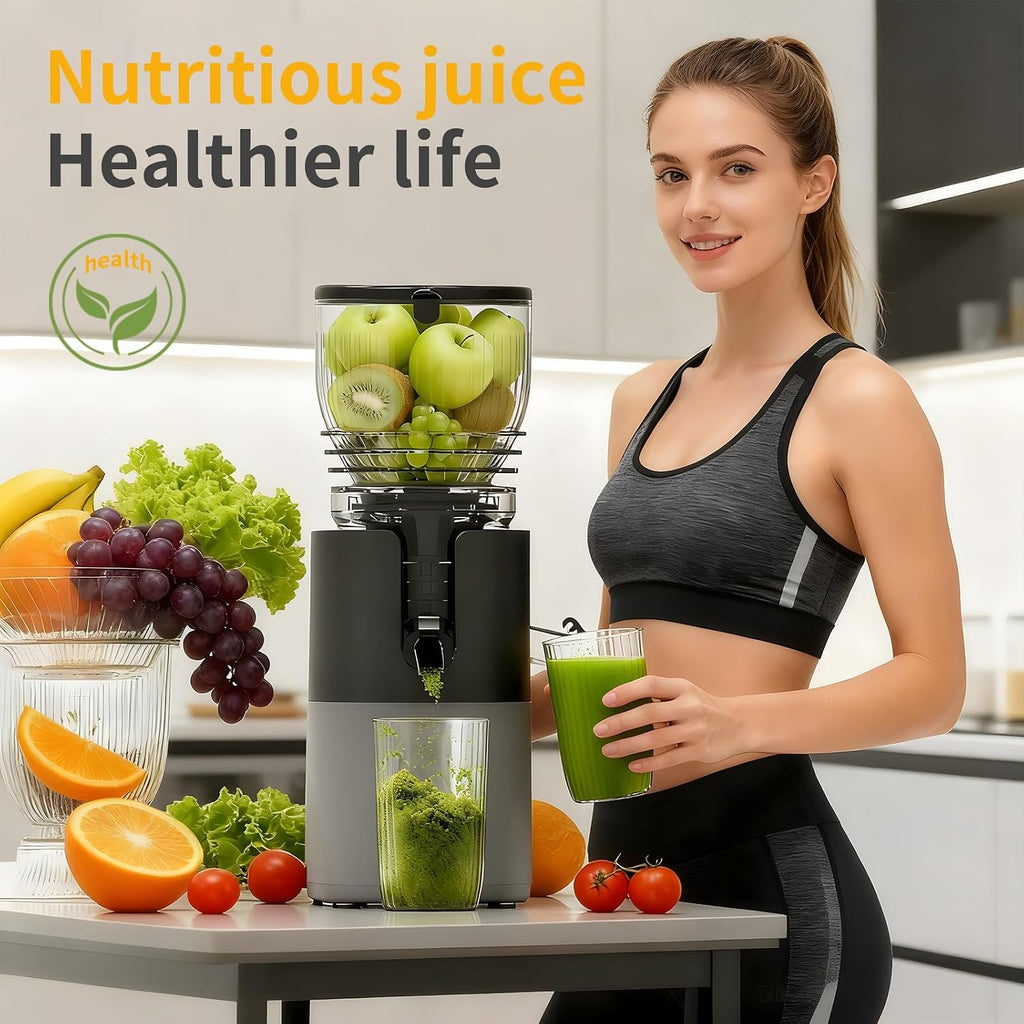 Mokero Cold Press Juicer, 6' Large Feed Chute(57oz Capacity), Slow Masticating Juicer Machines for Whole Fruit and Vegetable, 300W Juice Extractor Machine, Easy to Clean & High Juice Yield