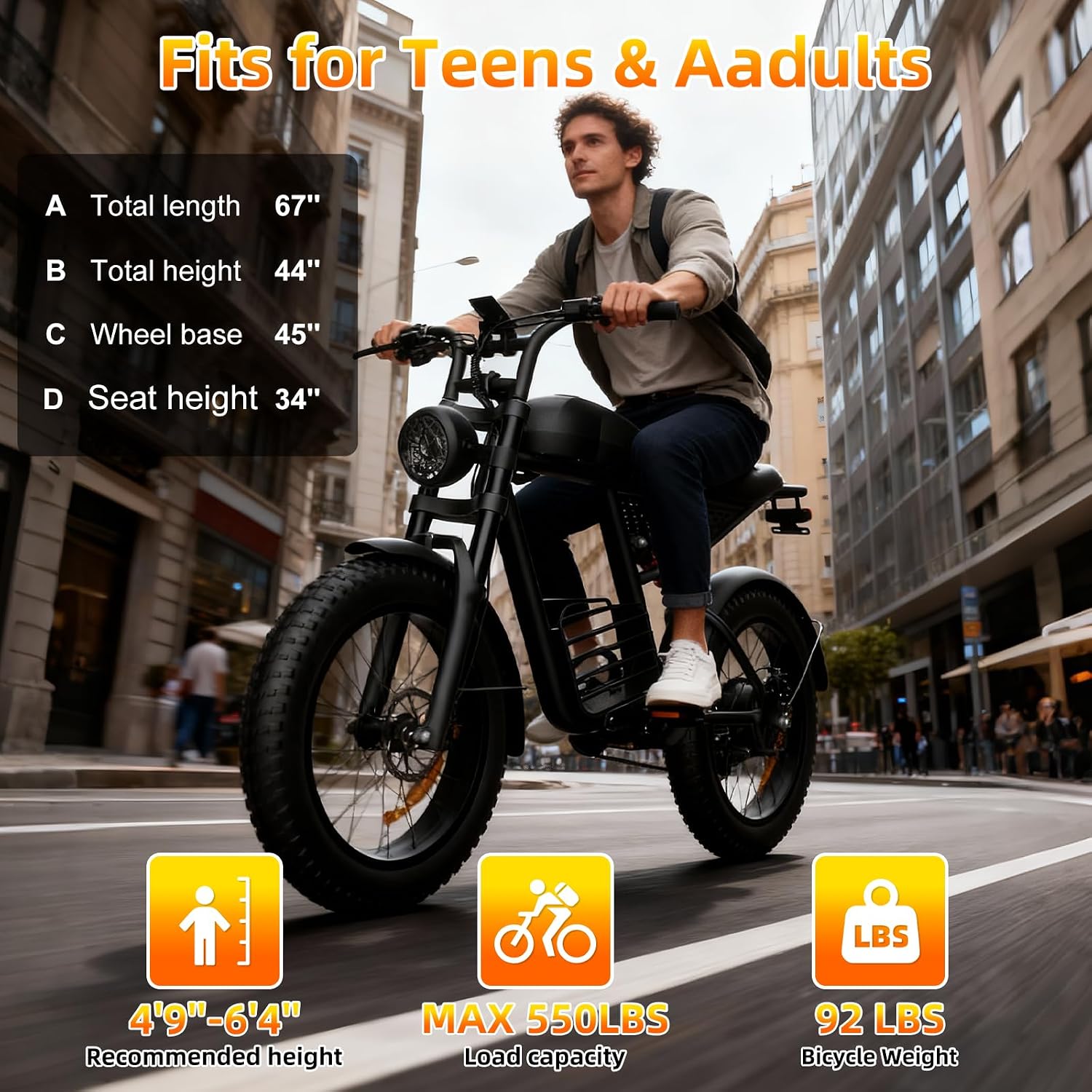 Electric Bike for Adults with Peak 1600W Peak Motor,Max Speed 35MPH,Up to 60Miles,Moped ebikes with 18.9AH Battery,20' Fat Tire Adult Electric Bicycle,Shipped from USA Warehouse