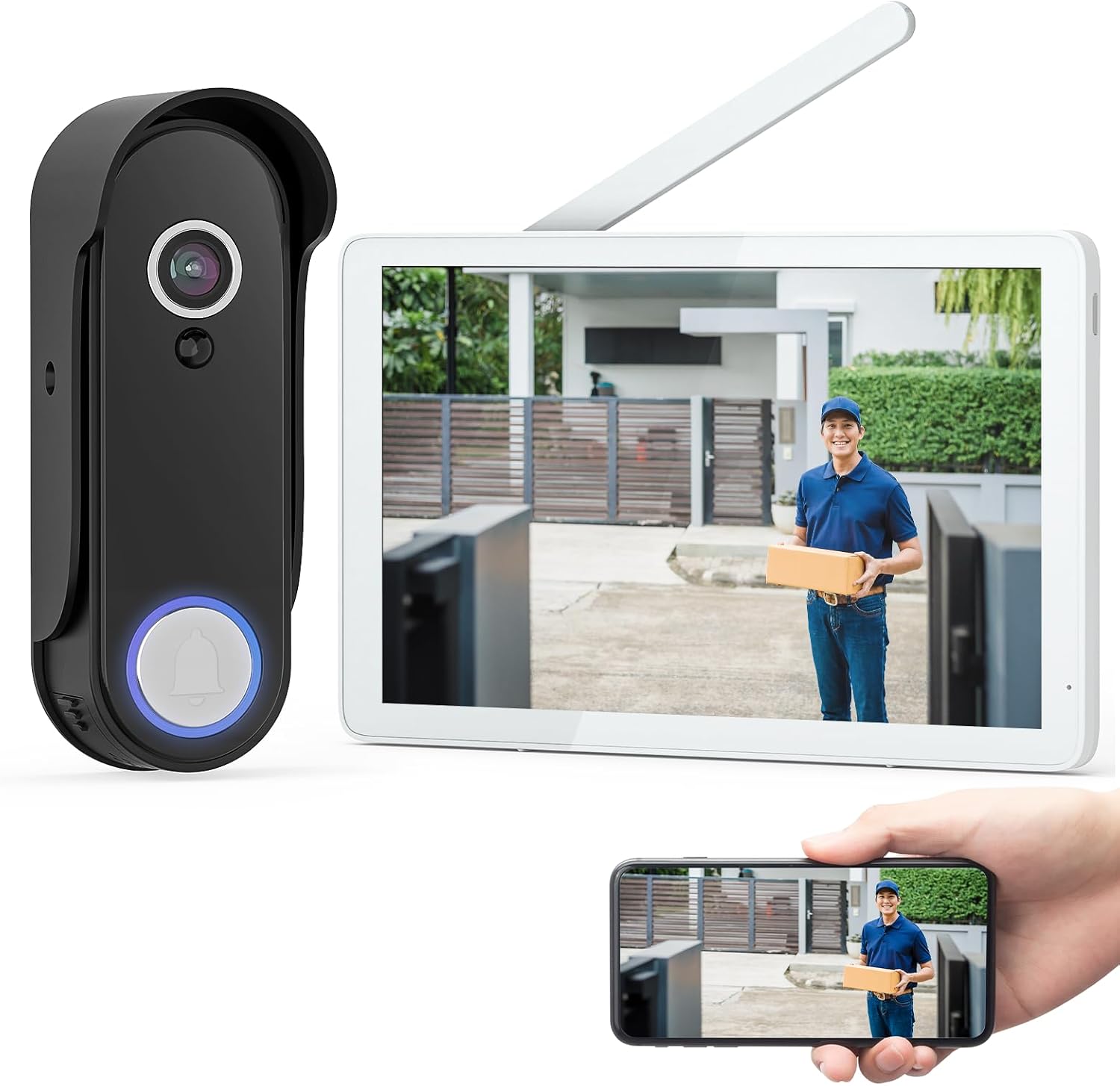 Wireless Video Door Doorbell Intercom with Camera and Monitor, 1080P HD Doorbell Camera with 8' Touch Screen Monitor, Motion Detection, Easy DIY Installation, (Wireless Video doorbell—2)