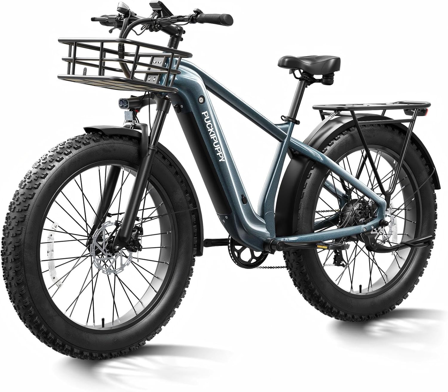 PUCKIPUPPY Electric Bike for Adults 960W, 26' Fat Tire 80Miles Range Electric Mountain Bike, 48V 15AH Removable Battery Ebike, 28MPH 7 Speed Aluminum Frame E Bike with Rear Storage Shelf