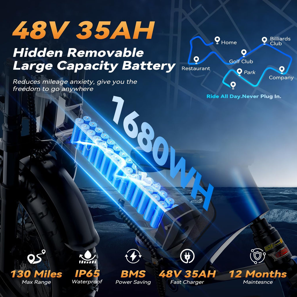 2000W/3000W Peak Motor Electric Bike for Adults, 48V/52V 25AH/30AH Battery Full Suspension Foldable Ebike, 20'x4.0' Fat Tires 35MPH Dirt Bike, 100/120 Miles Hydraulic Brake Magnesium Alloy Motorcycle