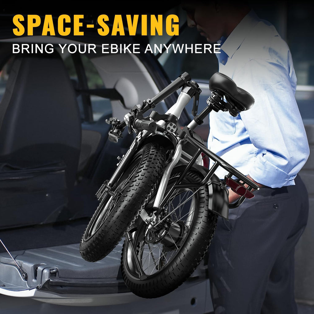 bluebiko 1000W Folding Electric Bike, 48V 20AH Removable Battery E Bike, 70 Miles Max Range, 20' Fat Tire Adults Electric Bike,7-Speed Ebike for City Commuting,Off-Roading,Mountain