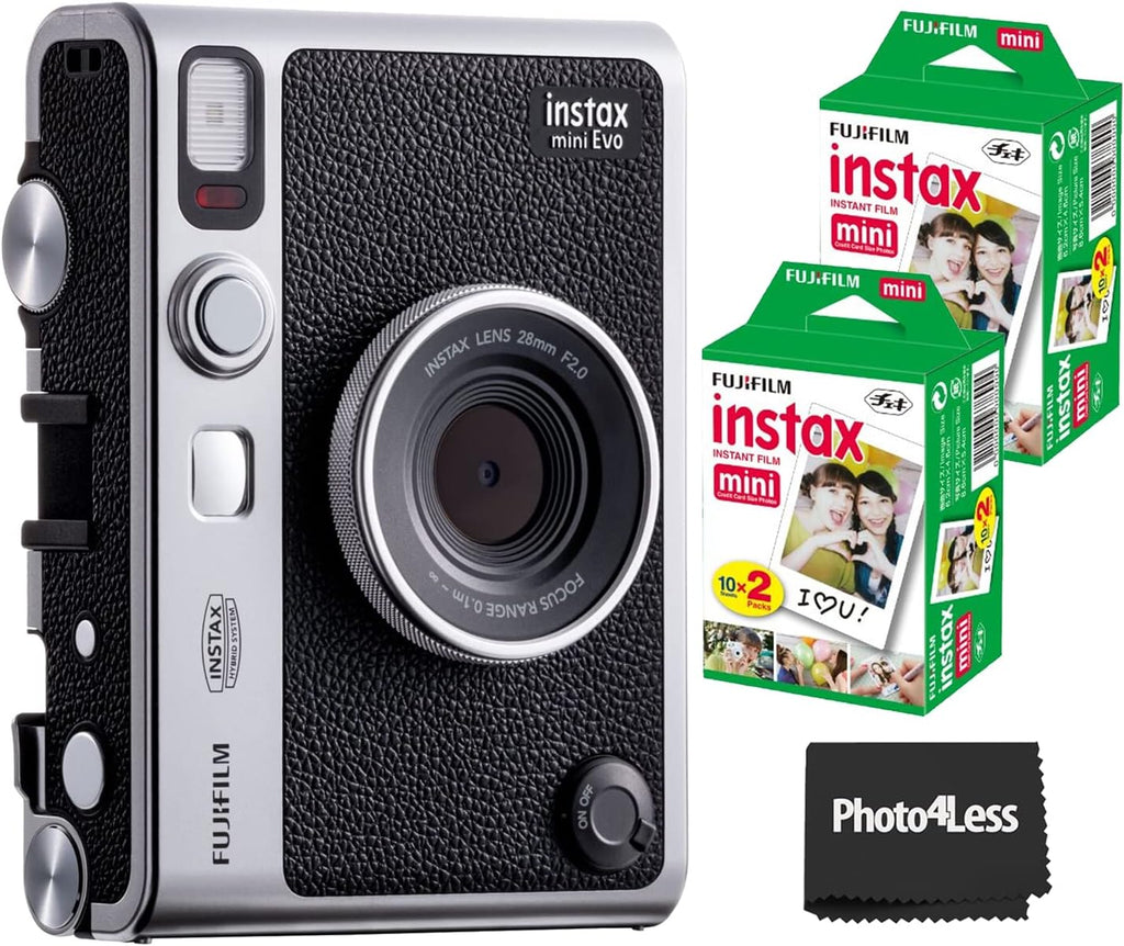 Fujifilm Instax Mini EVO Hybrid Black Instant Camera Bundle with 2X Mini Twin Pack Instant Film