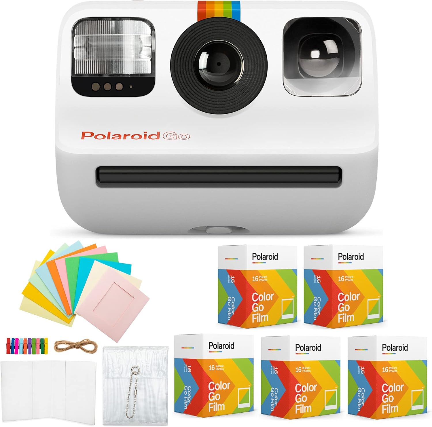 Polaroid GO Camera Bundle with GO Color Film Pack (5-Pack) and Accessory (7 Items)