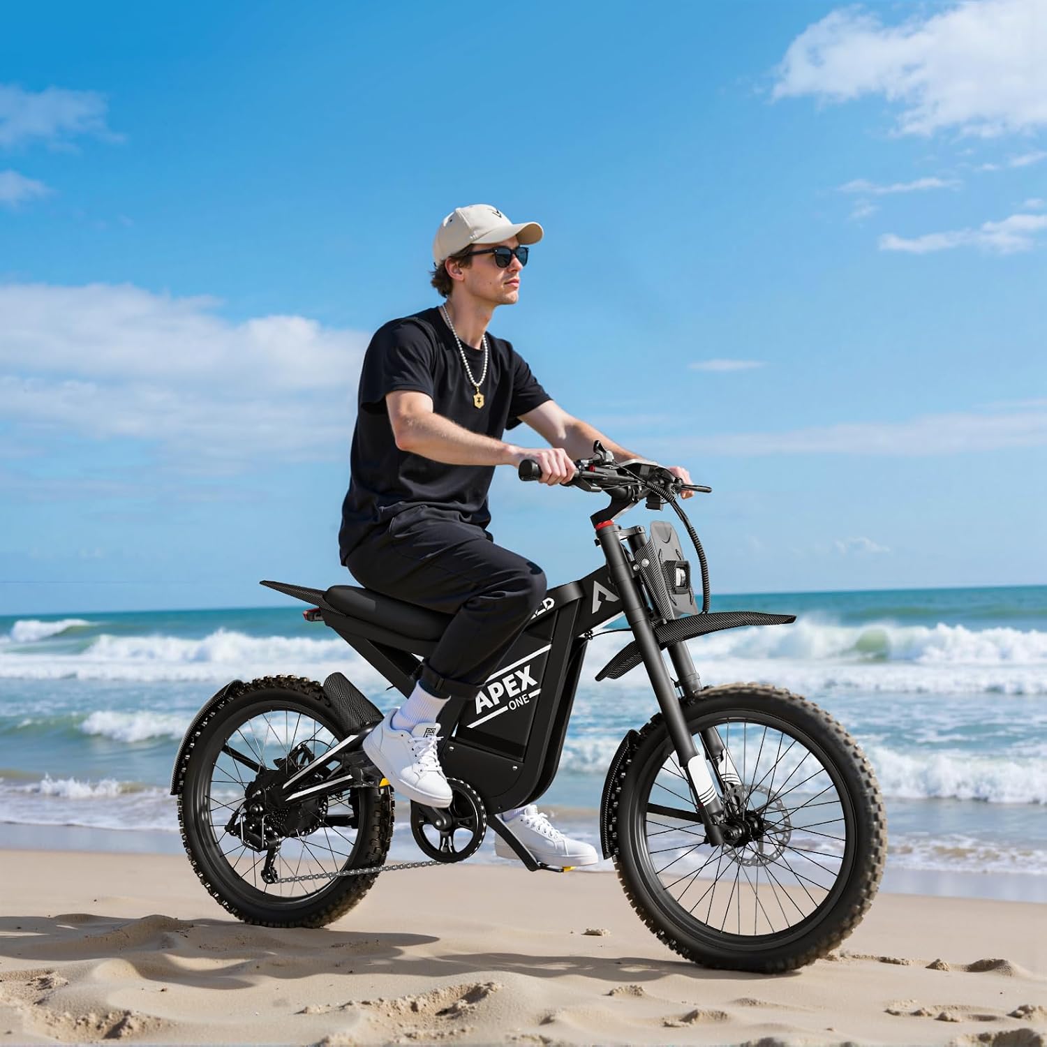 Electric-Dirt-Bike for Adults-Mountain-Motorcycle with 1536Wh Battery 32AH, Max 37 MPH and 80Miles Range E-Bike, Peak 3000W Brushless Motor, 25Inch Fat Tire and Front Fork Suspension, Orange