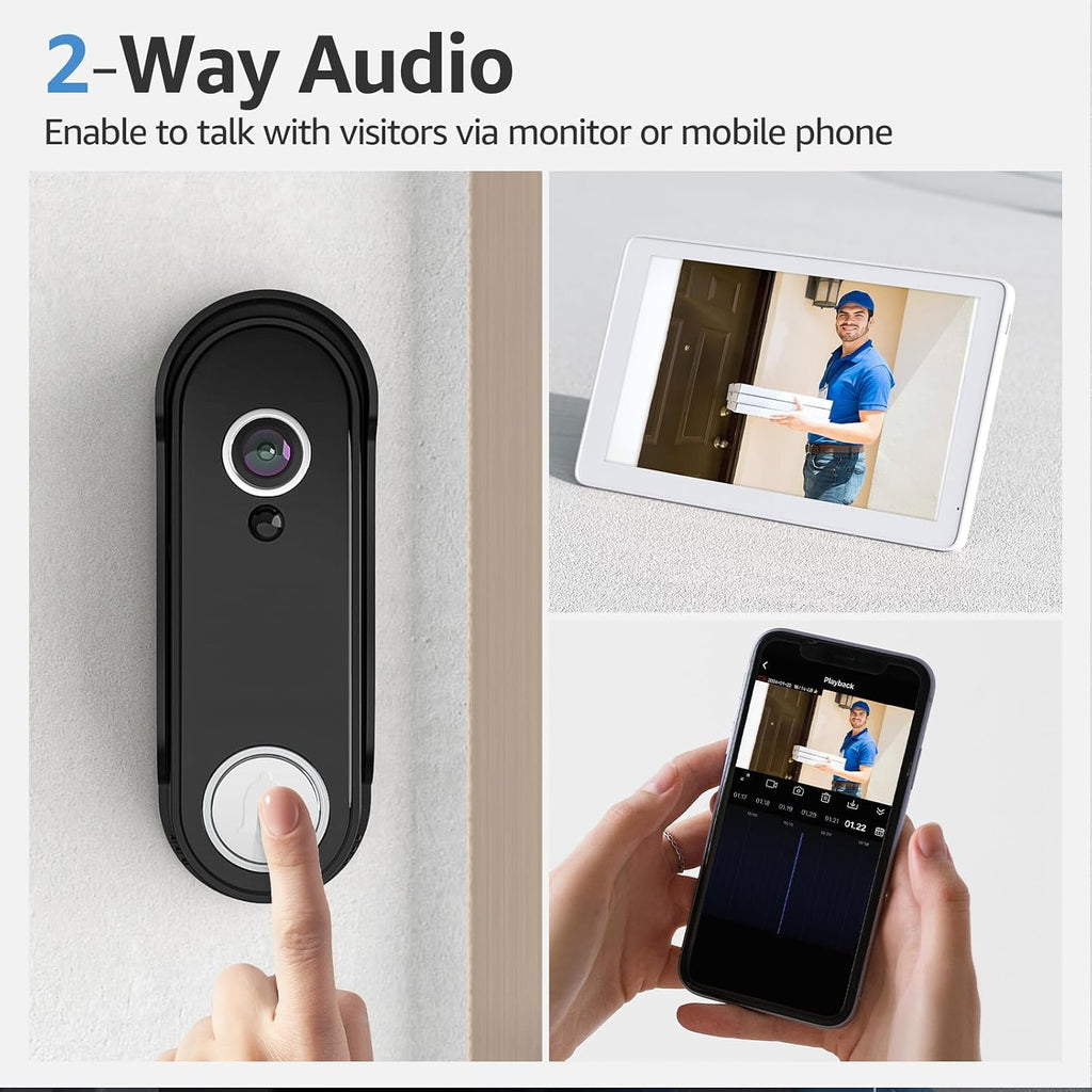 Wireless Video Door Doorbell Intercom with Camera and Monitor, 1080P HD Doorbell Camera with 8' Touch Screen Monitor, Motion Detection, Easy DIY Installation, (Wireless Video doorbell—2)