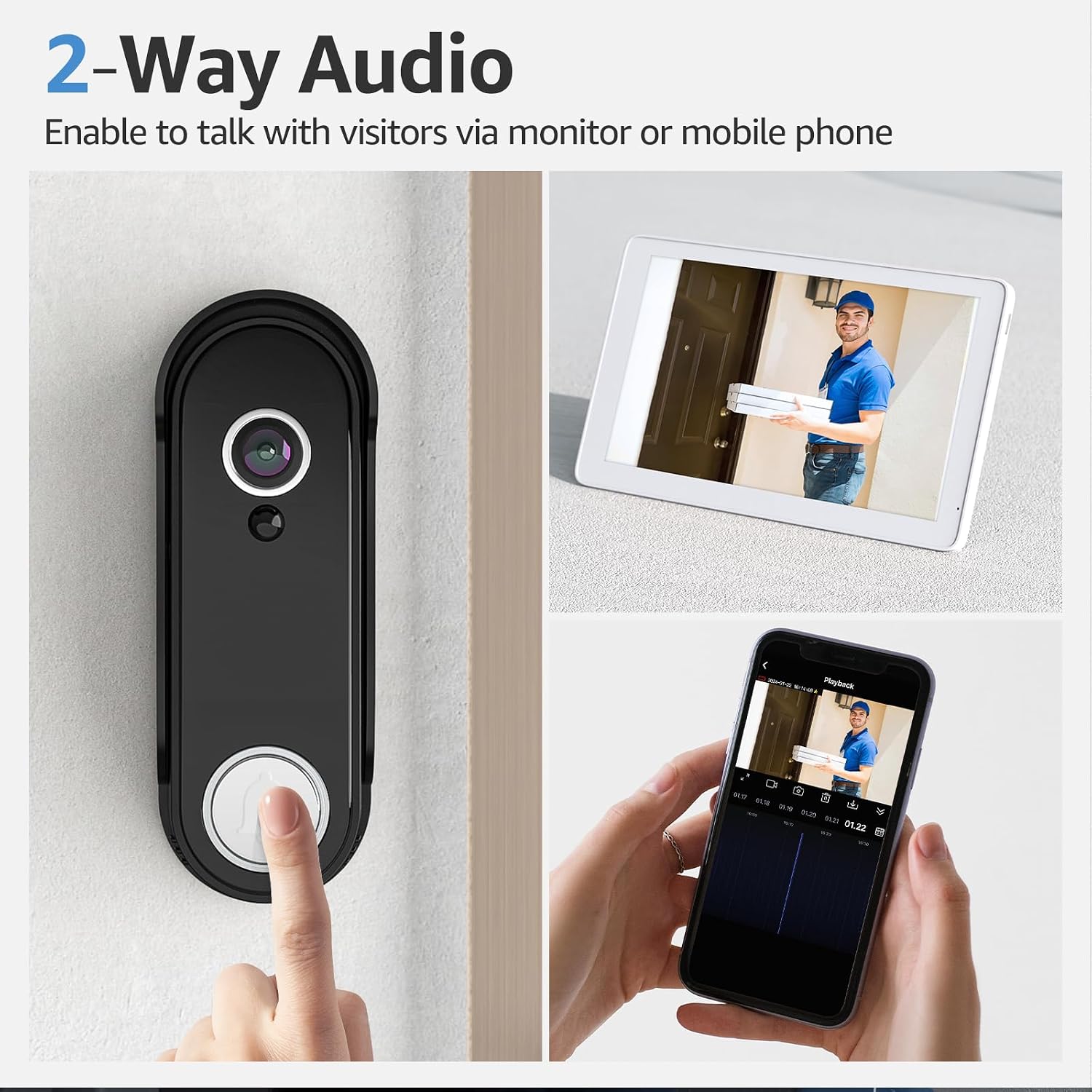 Wireless Video Door Doorbell Intercom with Camera and Monitor, 1080P HD Doorbell Camera with 8' Touch Screen Monitor, Motion Detection, Easy DIY Installation, (Wireless Video doorbell—2)