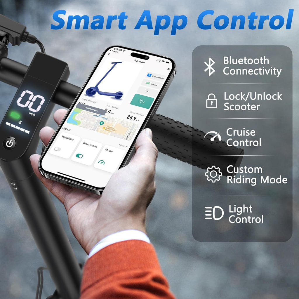Maxshot Electric Scooter, 8.5' /10' /14' Tire, 16/19/22 Mph Top Speed, 12/16/21/27/28/49/50 Miles Long Range, Folding Escooter for Adults and Kids with Seat Bag, Dual Braking, Dual Suspension, App