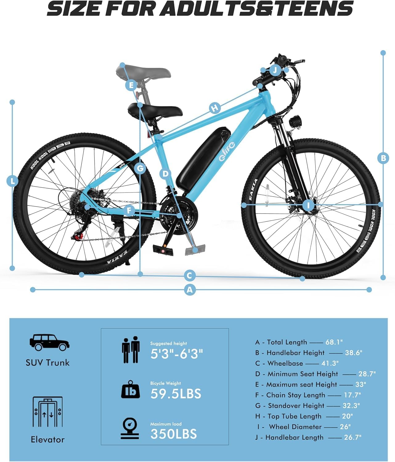 Qlife Racer Electric Bike for Adults - 21-Speed Mountain Lightweight Ebike with Peak 1000W/750W 25MPH/22MPH Brushless Motor, 375Wh Removable Battery, 26X2.1 Tire Step Over E-MTB, Up to 40 Miles