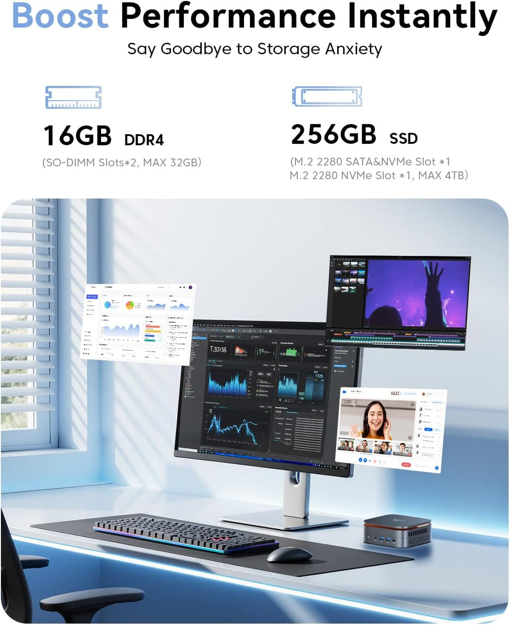 KAMRUI P1 Mini PC AMD Ryzen 3300U (4C/4T, up to 3.5GHz), Mini Desktop Computer 16GB RAM 256GB M.2 SSD, 4K Triple Display/LAN/WiFi/BT/USB3.2 Type-C/HDMI 2.0/DP 1.4 Mini Computer for Home Office