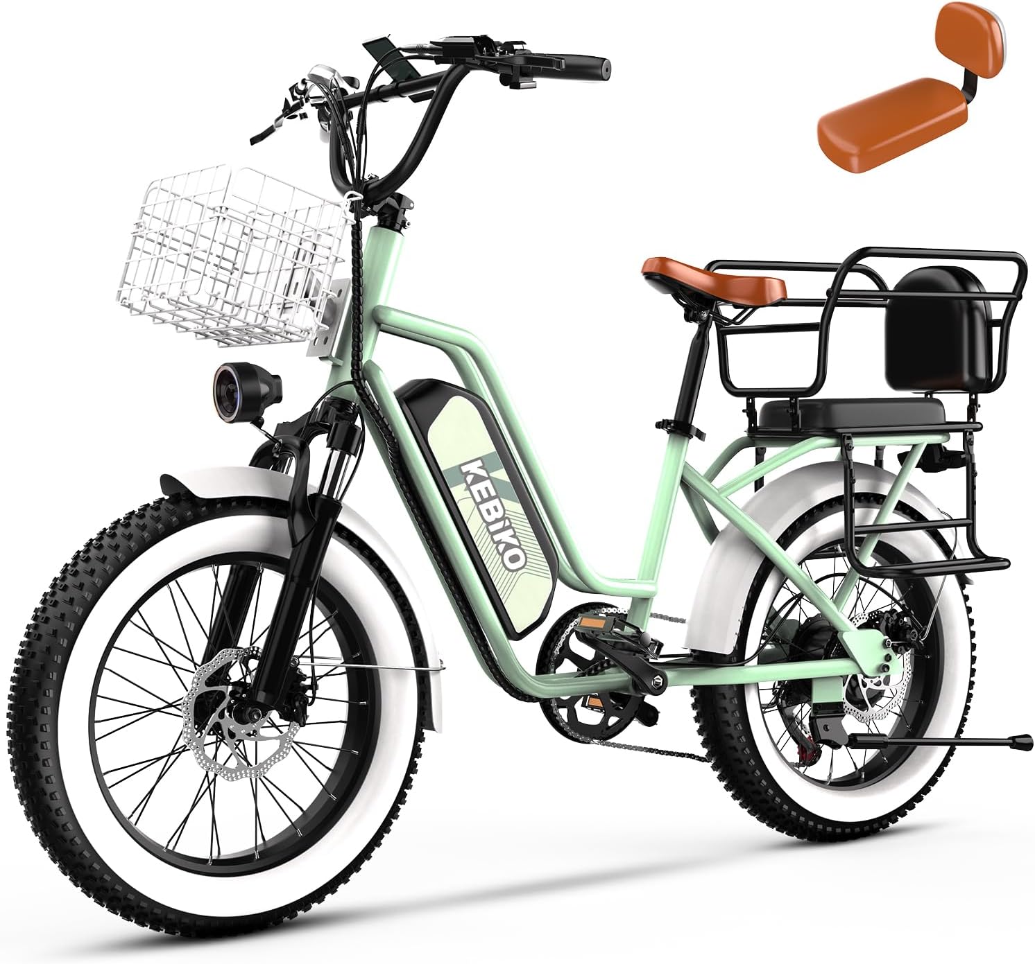 bluebiko 2 Seater Electric Bike, 48V 20AH(𝟗𝟔𝟎𝐖𝐇) Large Removable Battery, 𝟏𝟑𝟎𝟎𝐖 Peak Motor, 20'x 4.0' Fat Tire Ebike for Adults, 80+Miles, City Couple E Bike for All Terrain