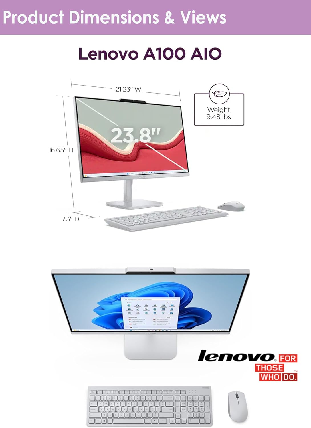 Lenovo All in One Desktop with Intel Ultra-Fast 4-Core CPU| 24 inch Full HD Display| 16GB RAM, 256GB PCIe SSD| Wi-Fi 6| Bluetooth| USB, Ethernet Port| Windows 11 | HDMI Out| Wireless Keyboard & Mouse