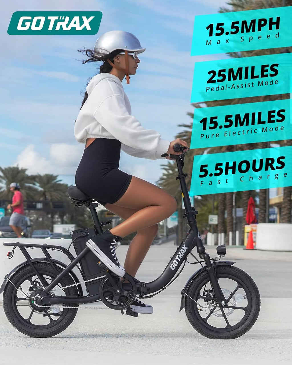 Gotrax 16' Folding Electric Bike, Max 28Miles Range(Pedal-Assist) & Speed 15.5Mph Power by Peak 500W, E-Bike with Removable Battery, Suspension & Adjustable Size, Commuter Bicycle for Adults/Teens