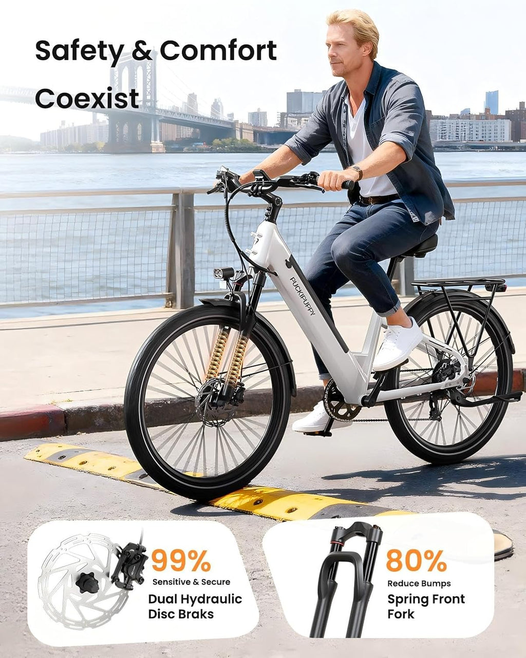 PUCKIPUPPY Parcel+Battery, Electric Bike for Adults 960W, 80Miles 28MPH Commuting Adult Electric Bicycles, 48V15AH Removable Battery Electric Mountain Bike, 7-Speed & LCD Display