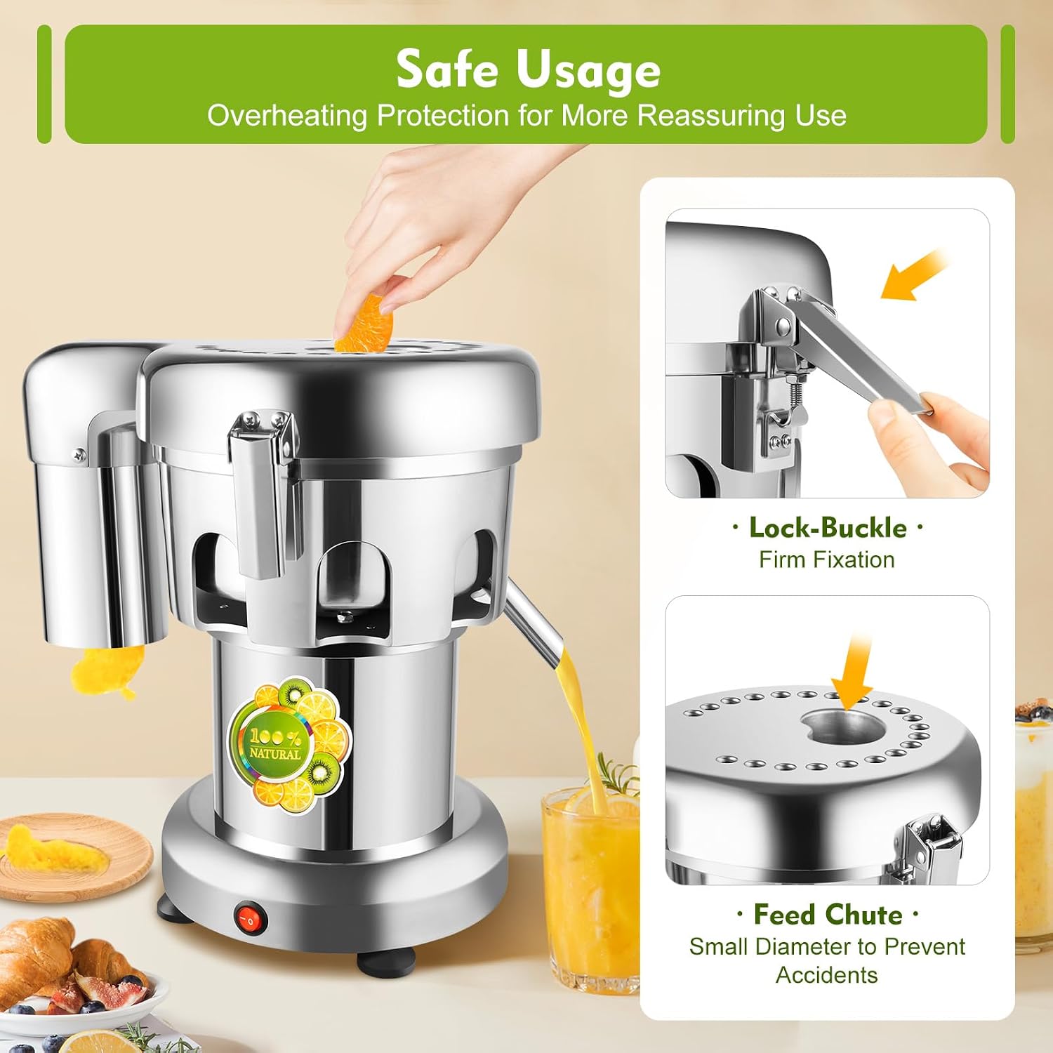 Commercial Juice Extractor Juicer Machine Electric Fruit and Vegetables Juice Maker Stainless Steel Constructed Centrifugal Juice Extractor Juice Press Machine 2800r/min 370W