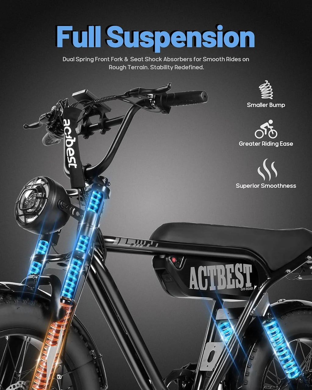 ACTBEST 16'/20'/26' Fat Tire Electric Bike for Adults/Teens, 1200W/1500W Peak Motor, 25MPH/28MPH & 55-75 Miles Long Range, Full Suspension All-Terrain eBike for Mountain,Snow,Sand