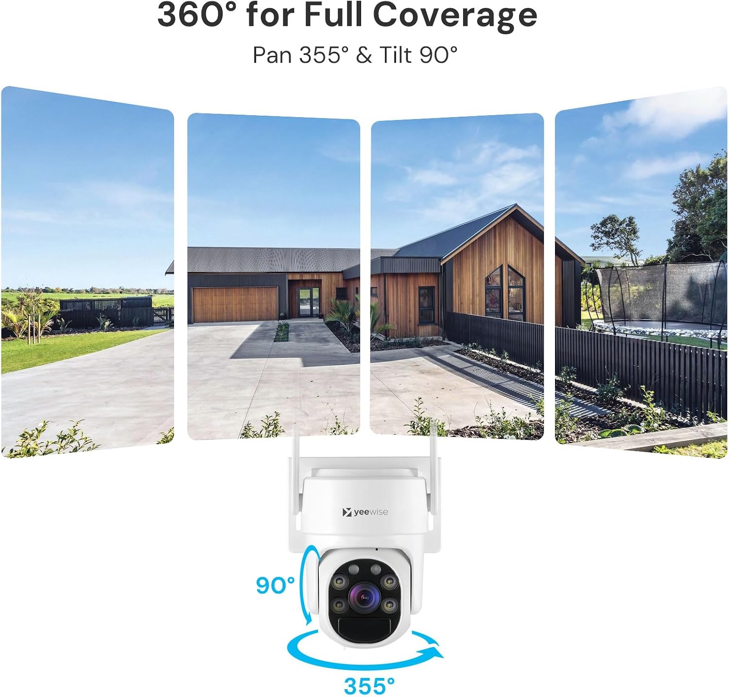 yeewise Solar Security Cameras Wireless Outdoor, 2 Cam-Kit, No Subscription, 4MP Home Security Cameras System with 360° Pan & Tilt, Color Night Vision, Motion Detection, Local Storage, 5G & 2.4G WiFi