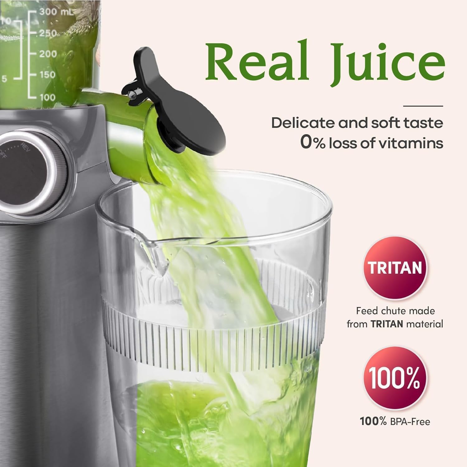 Anybear Slow Juicer, 200W Cold Press Juicer 4.3' Large Feed Chute Fit Whole Fruits Vegetables | Heavy-Duty Auger | Tritan Material | BPA Free | Juice Recipes (Silver Gray)