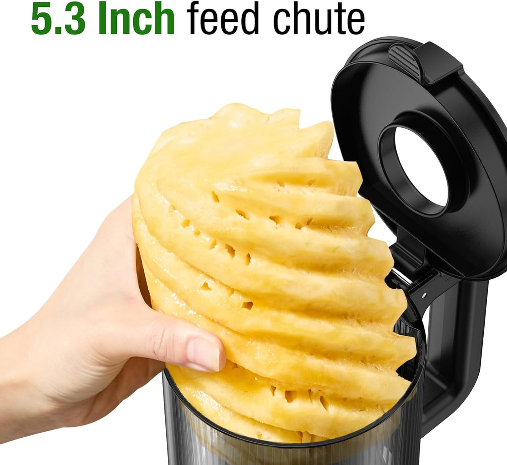 TUUMIIST Cold Press Juicer Machine, 5.3 Inch Extra Large Feed Chute for Whole Fruits, Easy to Clean Slow Juicer, High Yield, BPA Free - Grey