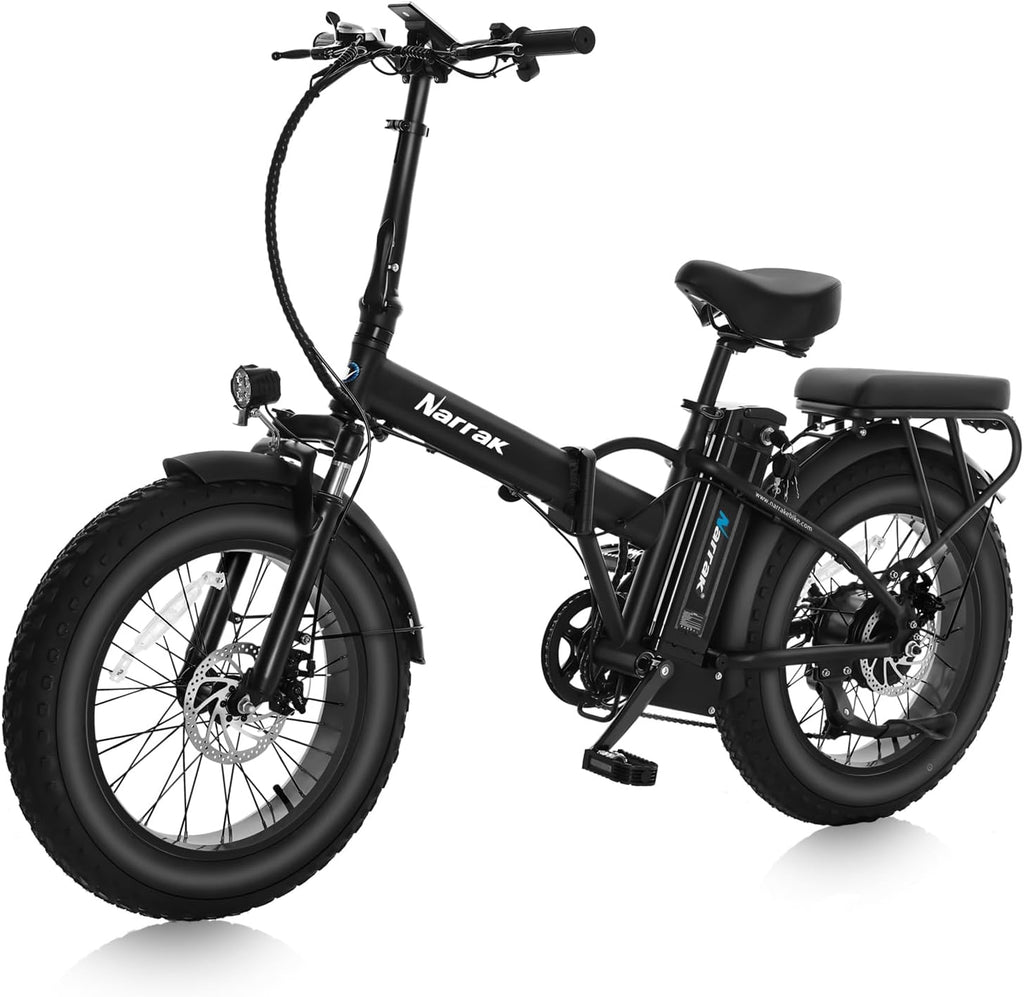 NARRAK Fat Tire Folding Electric Bike, 48V & 624Wh Lithium Removable Battery, Peak 1100W Brushless Motor, Max Speed 20Mph, M5 Large LCD Display, Suspension, Step-Over/Thru Frame
