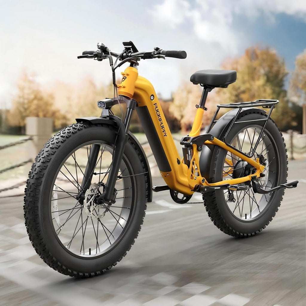 PUCKIPUPPY Electric Bike for Adults 960W, 48V 20AH Battery Adult Electric Bicycles, 26' Fat Tire Full Suspension Step-Thru Ebike, 28MPH Mountain Ebike, 7 Speed, 80Miles Range-Boxer ST