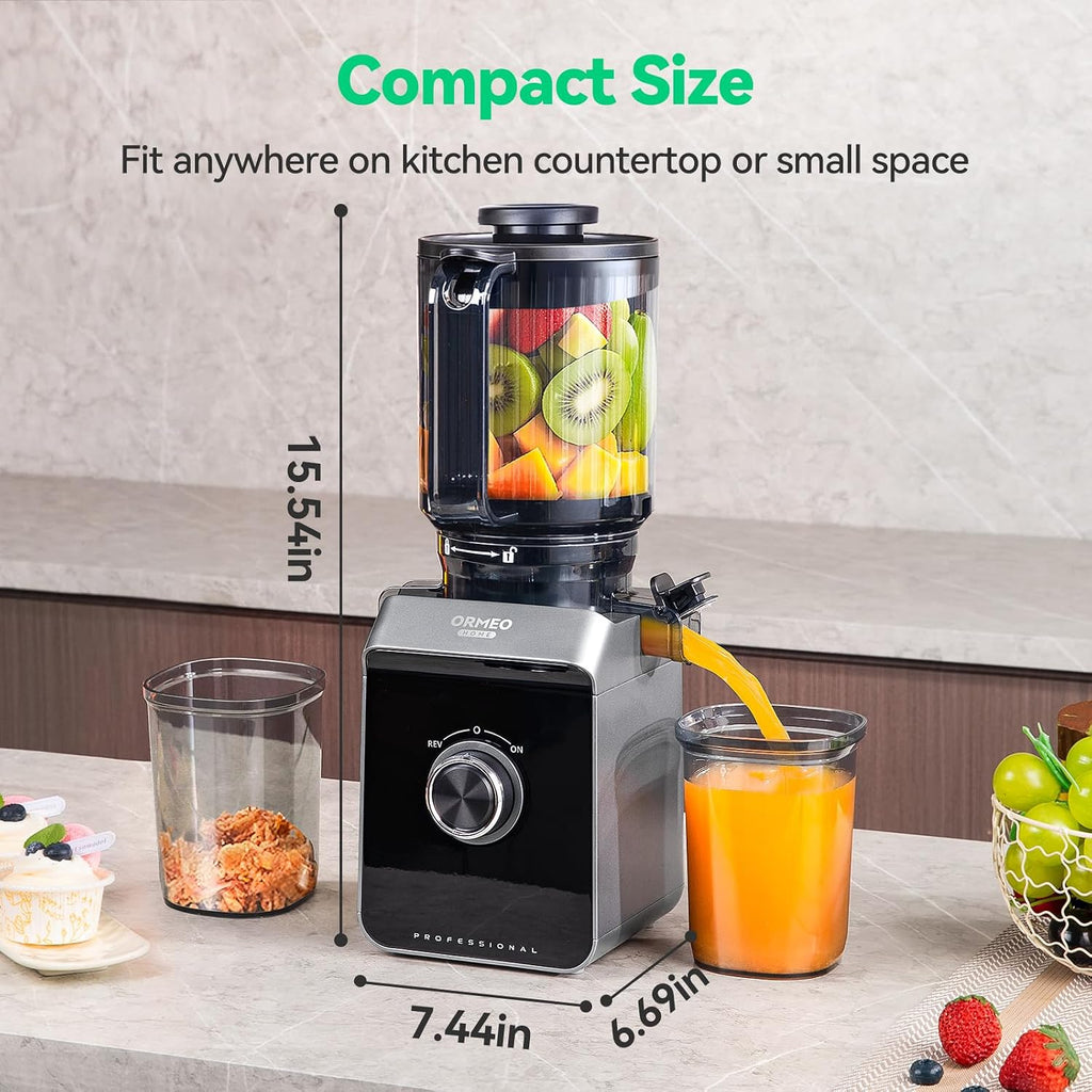 Cold Press Juicer, ORMEO HOME Masticating Juicer Machines with 5.5' Large Feed Chute Fit Whole Vegetables & Fruits, with Pulp Seperation 99.6% Juice Purity, Quiet Motor Easy to Clean BPA Free